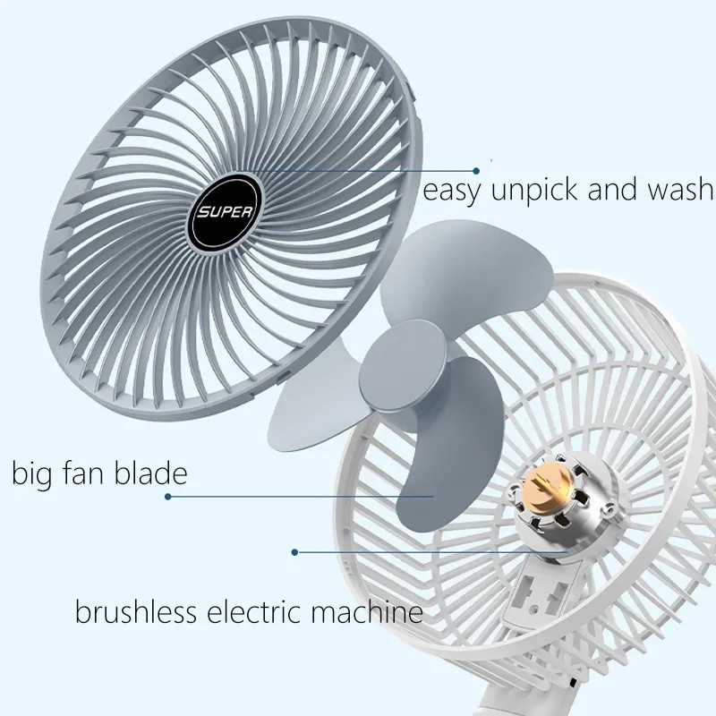 پنکه شارژی مدل Circulation Clamp Fan ظرفیت 1200 میلی آمپر ساعت
