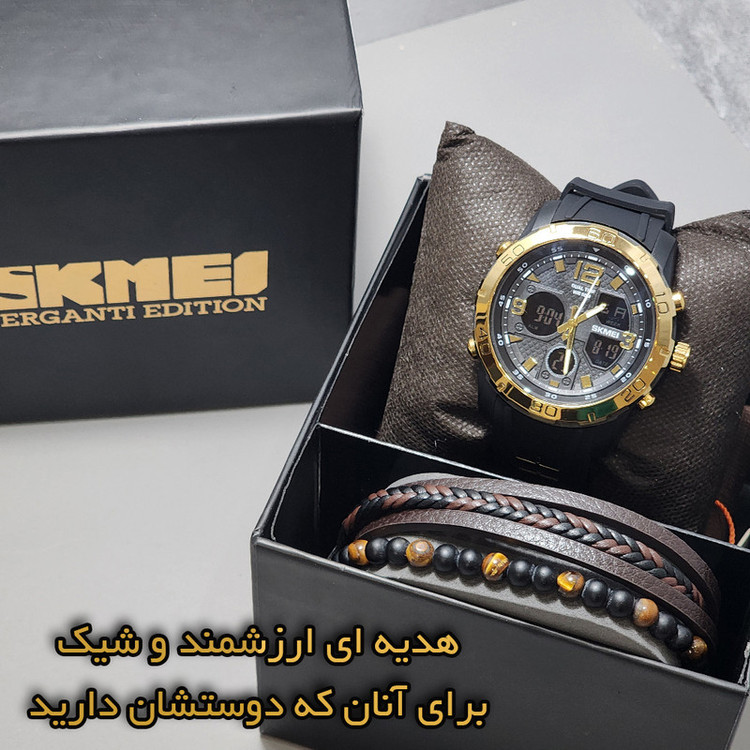 ساعت مچی عقربهای مردانه کوارتز اسکمی مدل 2102GDBK-Verganti به همراه دستبند