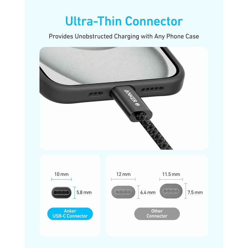 کابل تبدیل USB-C به USB-C انکر مدل Zolo A8060 طول 0.9 متر با توان 240 وات