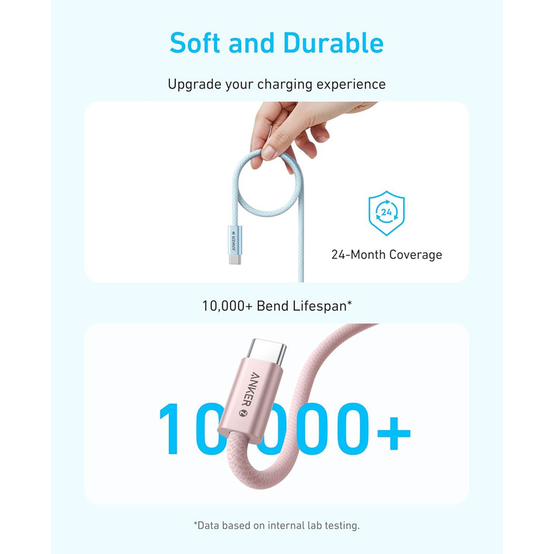 کابل تبدیل USB-C به USB-C انکر مدل Zolo A8060 طول 0.9 متر با توان 240 وات