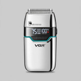 ماشین اصلاح موی صورت شارژی وی جی ار مدل V-350 با تیغه تیتانیوم، اصلاح صفر میلیمتر، باتری لیتیومی 1200 میلیآمپر، نمایشگر LED و قابلیت استفاده خشک و مرطوب