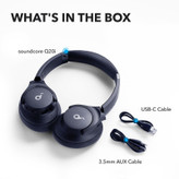 هدفون بلوتوثی انکر مدل Soundcore Q20i با نویز کنسلینگ فعال (ANC)، درگاه شارژ USB Type-C، دارای 2 میکروفون داخلی و 2 میکروفون خارجی، پشتیبانی از صدای Hi-Res از طریق کابل AUX