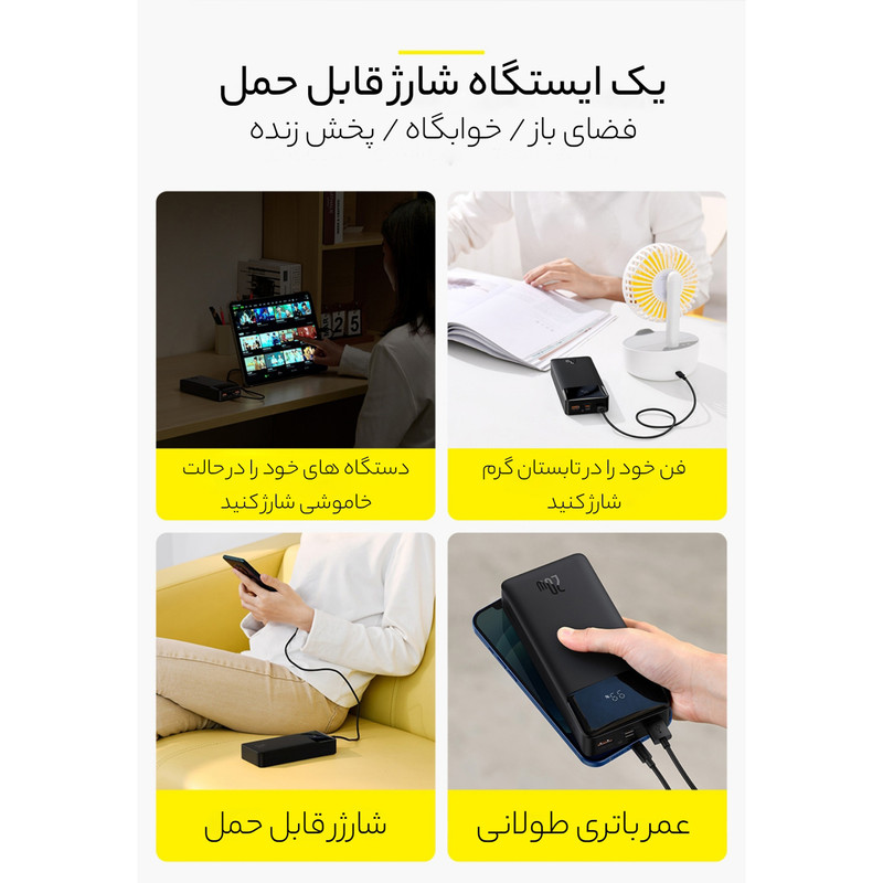 پاوربانک بیسوس مدل PPBD20K-20W ظرفیت 20000 میلی آمپر ساعت