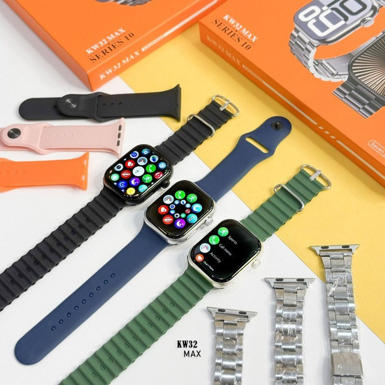 مجموعه کامل KW32 MAX ساعت هوشمند با 7 بند (6 بند اسپرت + 1 بند استیل)