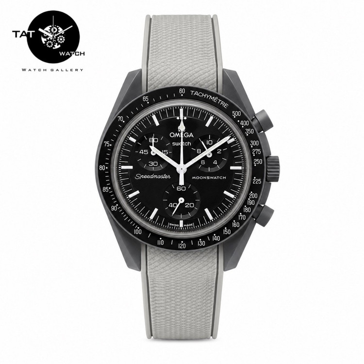 ساعت مردانه زنانه امگا سواچ عطارد Mercury طوسی بند رابر قفل امگایی سه موتوره کرنو با omega swatch ساعت مچی