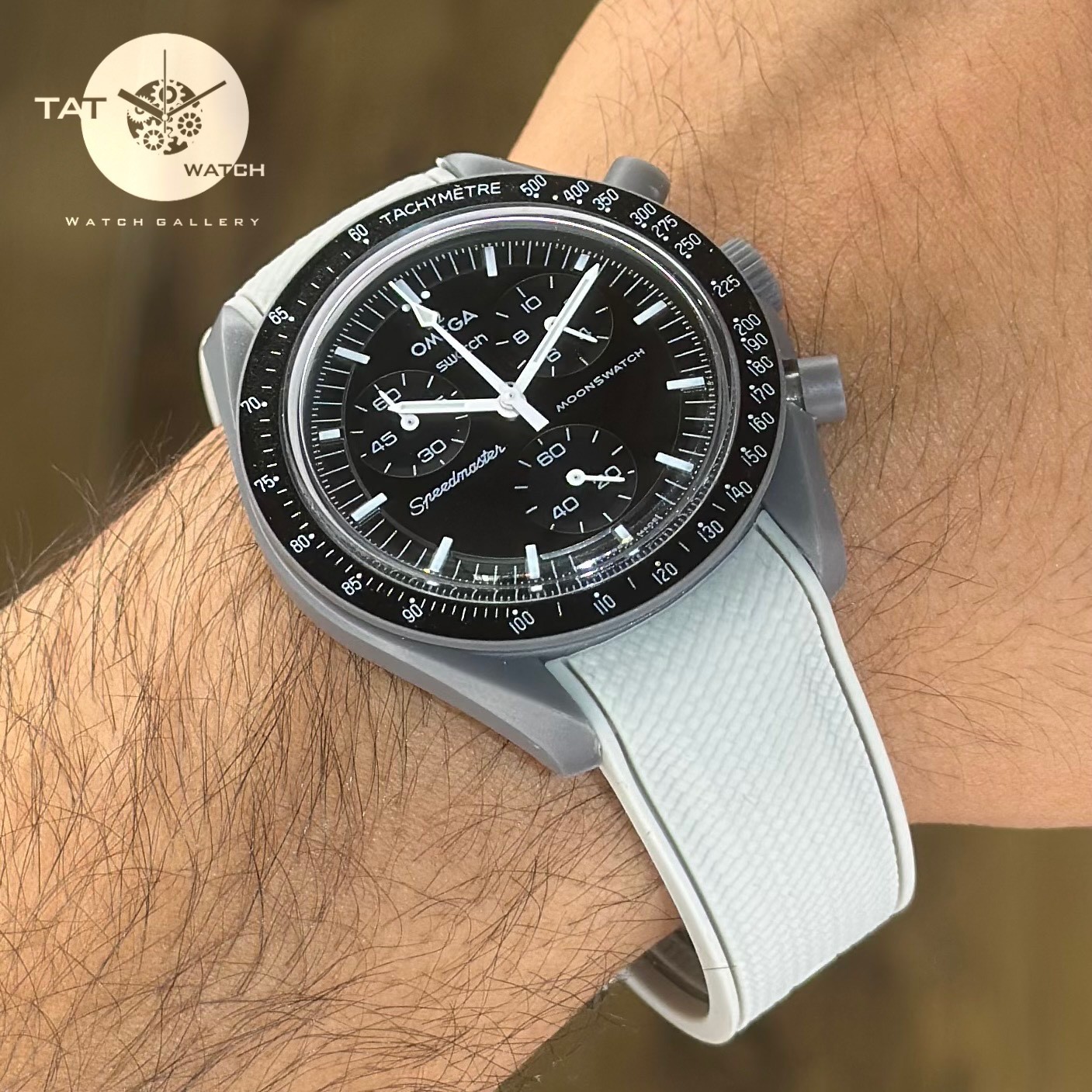 ساعت مردانه زنانه امگا سواچ عطارد Mercury طوسی بند رابر قفل امگایی سه موتوره کرنو با omega swatch ساعت مچی