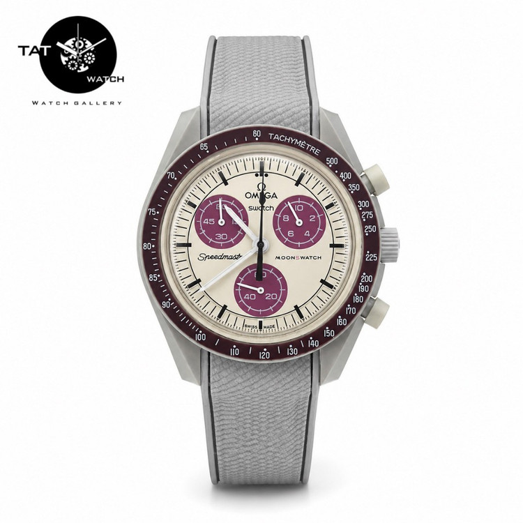 ساعت مردانه زنانه امگا سواچ پلوتو Pluto بند رابر قفل امگایی سه موتوره کرنو با جعبه ارسال omega swatch ساعت مچی
