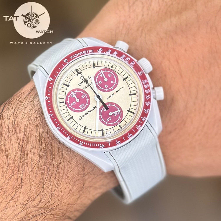 ساعت مردانه زنانه امگا سواچ پلوتو Pluto بند رابر قفل امگایی سه موتوره کرنو با جعبه ارسال omega swatch ساعت مچی