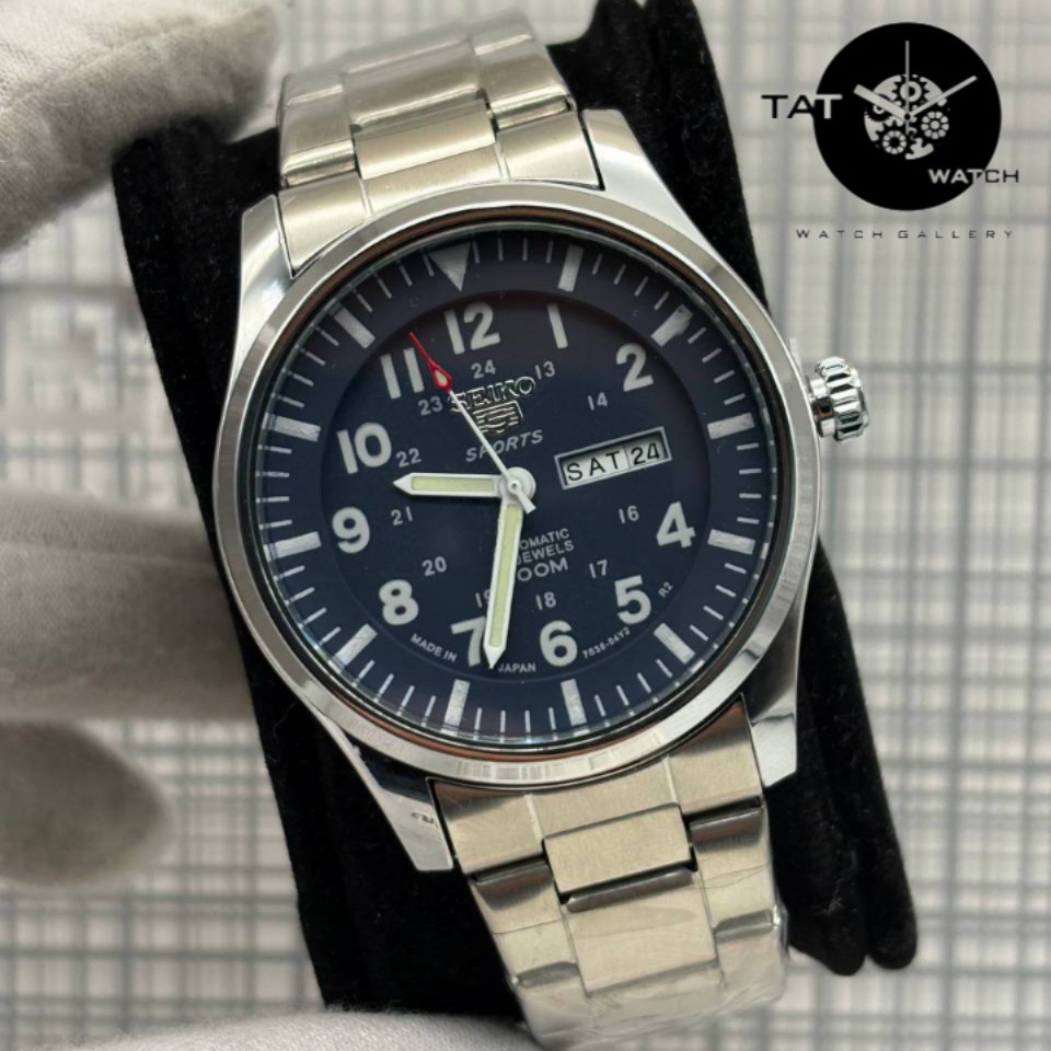 ساعت مردانه سیکو5 موتور آرامگرد بدون صدا دو تقویمه با و جعبه ساعت مچی SEIKO
