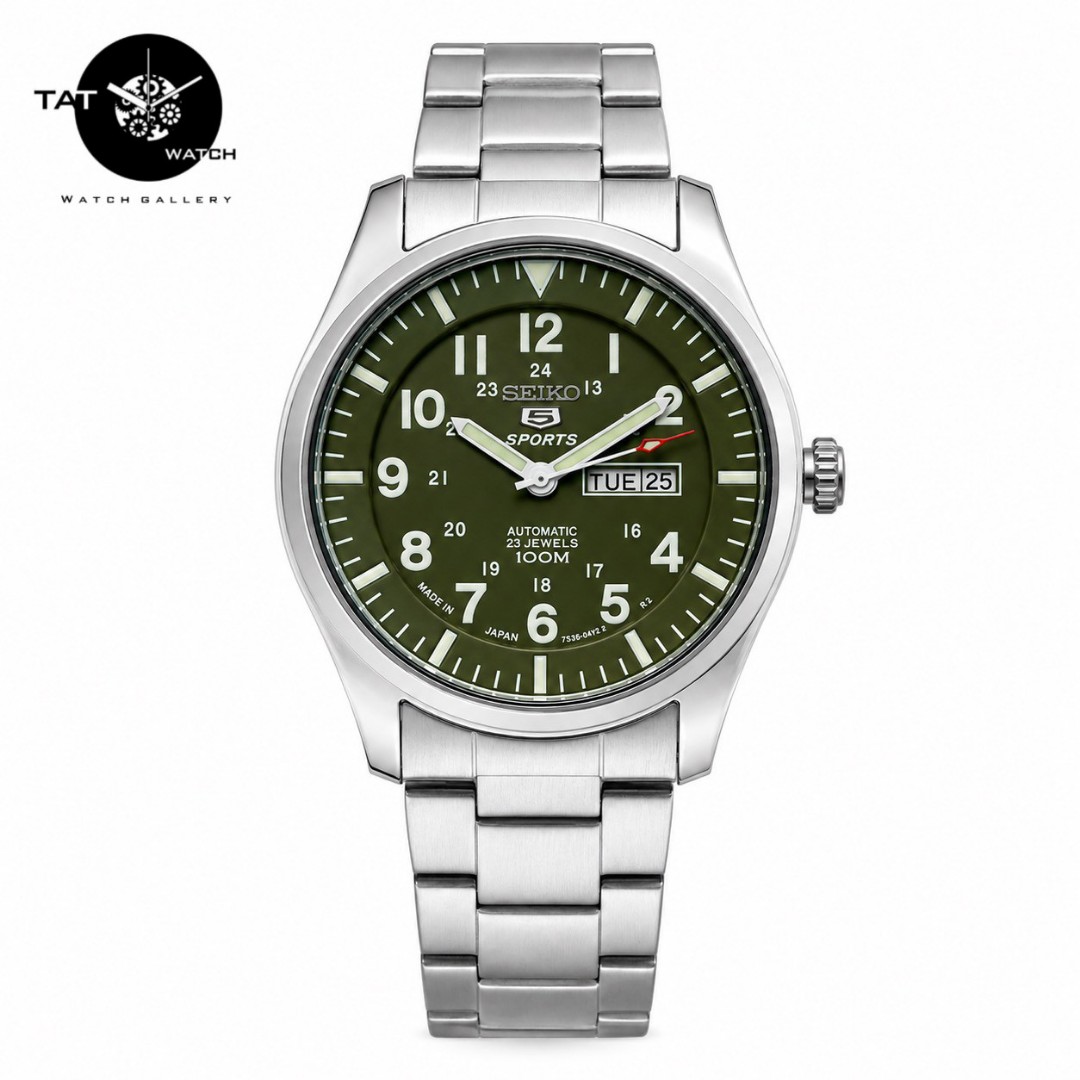ساعت مردانه سیکو5 موتور آرامگرد بدون صدا دو تقویمه با و جعبه ساعت مچی SEIKO