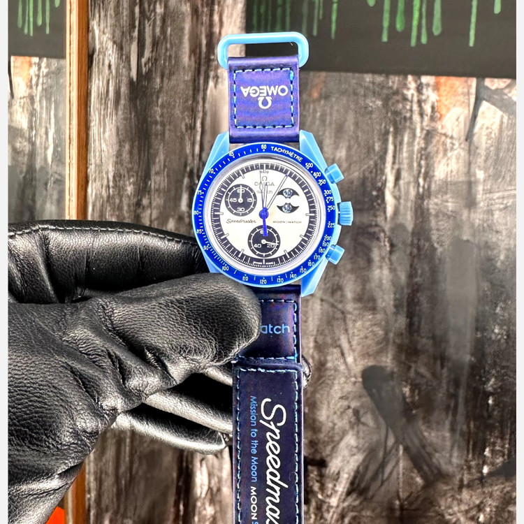 ساعت مردانه زنانه امگا سواچ رنگبندی کامل سه موتور فعال با یکسال و جعبه و omega swatch ساعت مچی