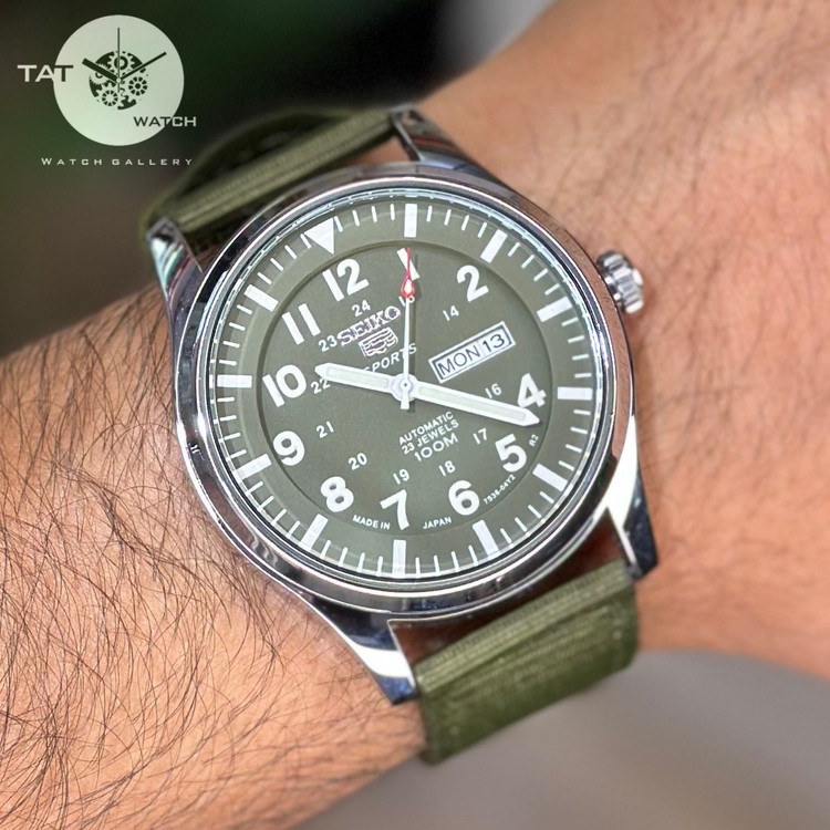 ساعت مردانه سیکو5 خلبانی موتور آرامگرد دو تقویمه با یکساله و جعبه seiko5 ساعت مچی