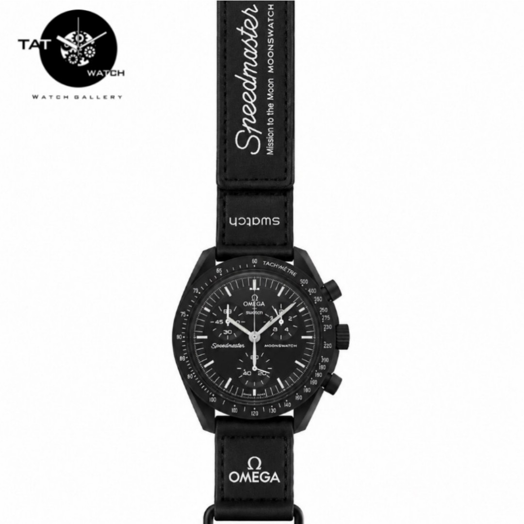 ساعت مردانه زنانه امگا سواچ ماه کامل مشکی ساده Moon سه موتوره کرنو با جعبه omega swatch ساعت مچی