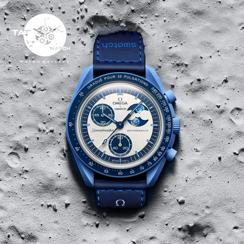 ساعت مردانه زنانه امگا سواچ ماه سوپر بلو Super Blue Moon سه موتوره کرنو با جعبه ارسال omega swatch ساعت مچی