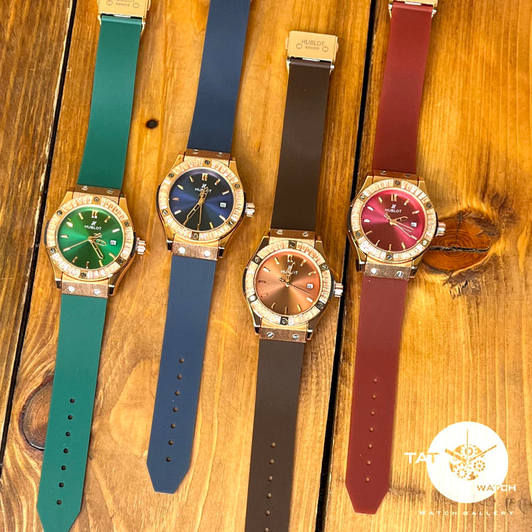 ساعت مچی زنانه هابلوت قاب نگین با جعبه در رنگبندی Hublot