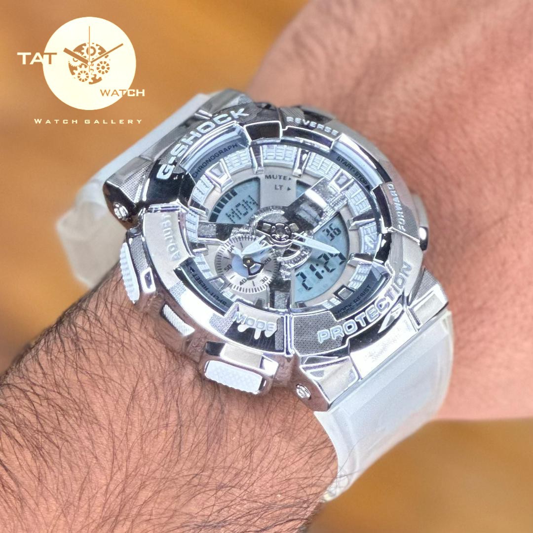 ساعت مچی جی شاک مردانه GM110 قاب فلزی بند چریکی موتور ژاپن یکسال جعبه G-Shock
