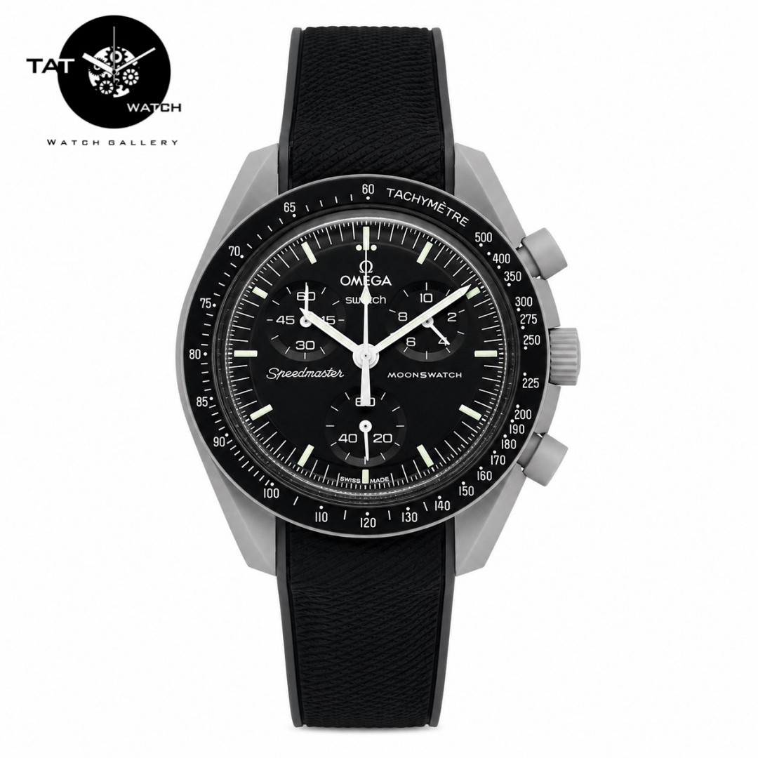 ساعت مردانه زنانه امگا سواچ ماه moon بند رابر 3موتور فعال قفل امگایی با جعبه ساعت مچی omega swatch