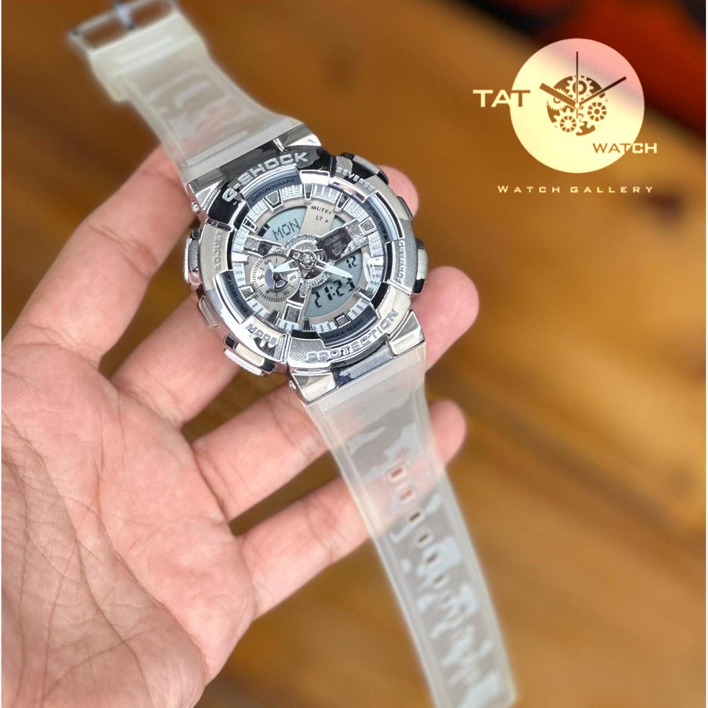 ساعت مچی جی شاک مردانه GM110 قاب فلزی بند چریکی موتور ژاپن یکسال جعبه G-Shock