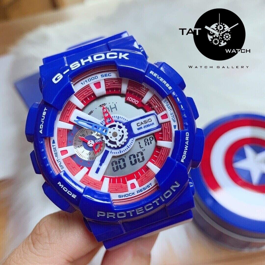 ساعت مچی جیشاک شخصیت کاپیتان آمریکایی یک سال موتور ژاپن G-Shock با50 رنگبندی