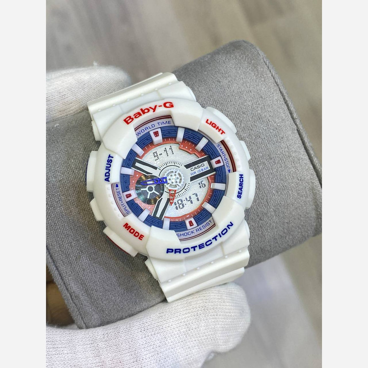 ساعت مچی زنانه بچگانه کاسیو بیبی جی Ba110 در رنگبندی موتور ژاپن یک سال جعبه بی بی جی Baby-G Casio