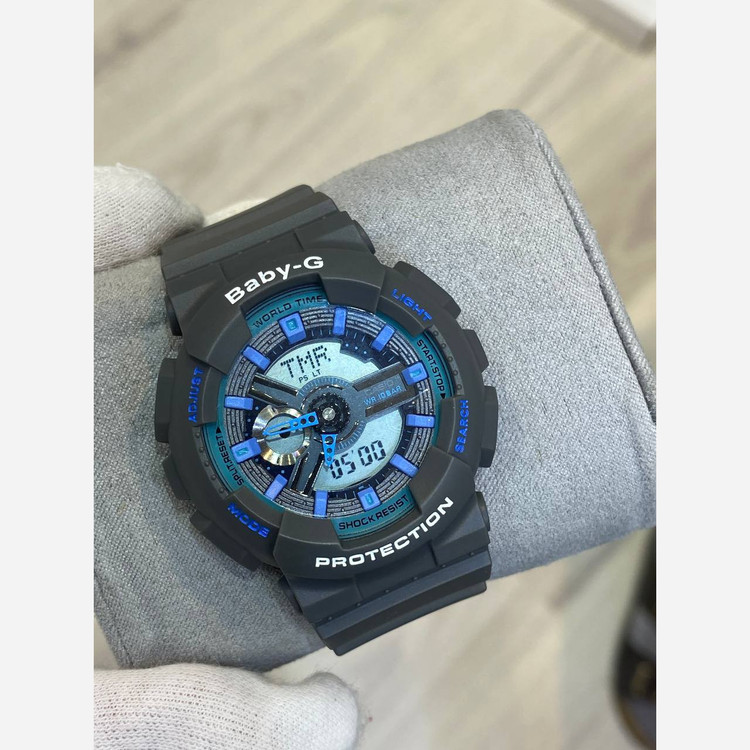 ساعت مچی زنانه بچگانه کاسیو بیبی جی Ba110 در رنگبندی موتور ژاپن یک سال جعبه بی بی جی Baby-G Casio