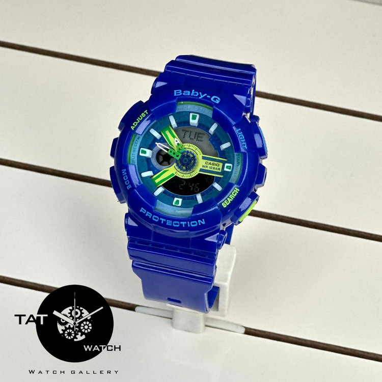 ساعت مچی زنانه بچگانه کاسیو بیبی جی Ba110 در رنگبندی موتور ژاپن یک سال جعبه بی بی جی Baby-G Casio