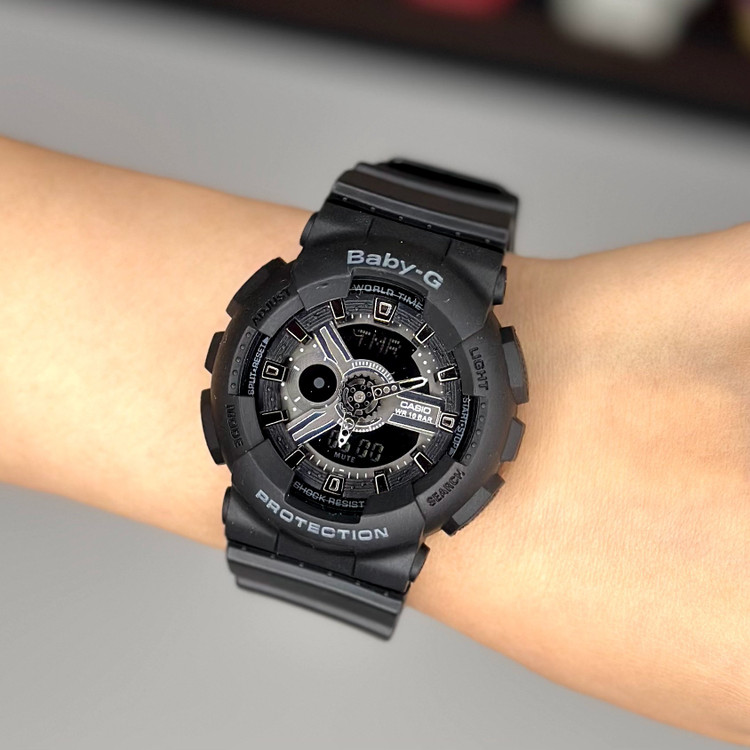 ساعت مچی زنانه بچگانه کاسیو بیبی جی Ba110 در رنگبندی موتور ژاپن یک سال جعبه بی بی جی Baby-G Casio