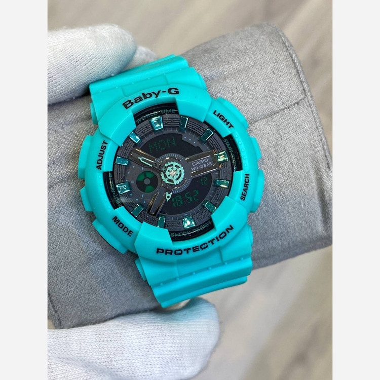 ساعت مچی زنانه بچگانه کاسیو بیبی جی Ba110 در رنگبندی موتور ژاپن یک سال جعبه بی بی جی Baby-G Casio