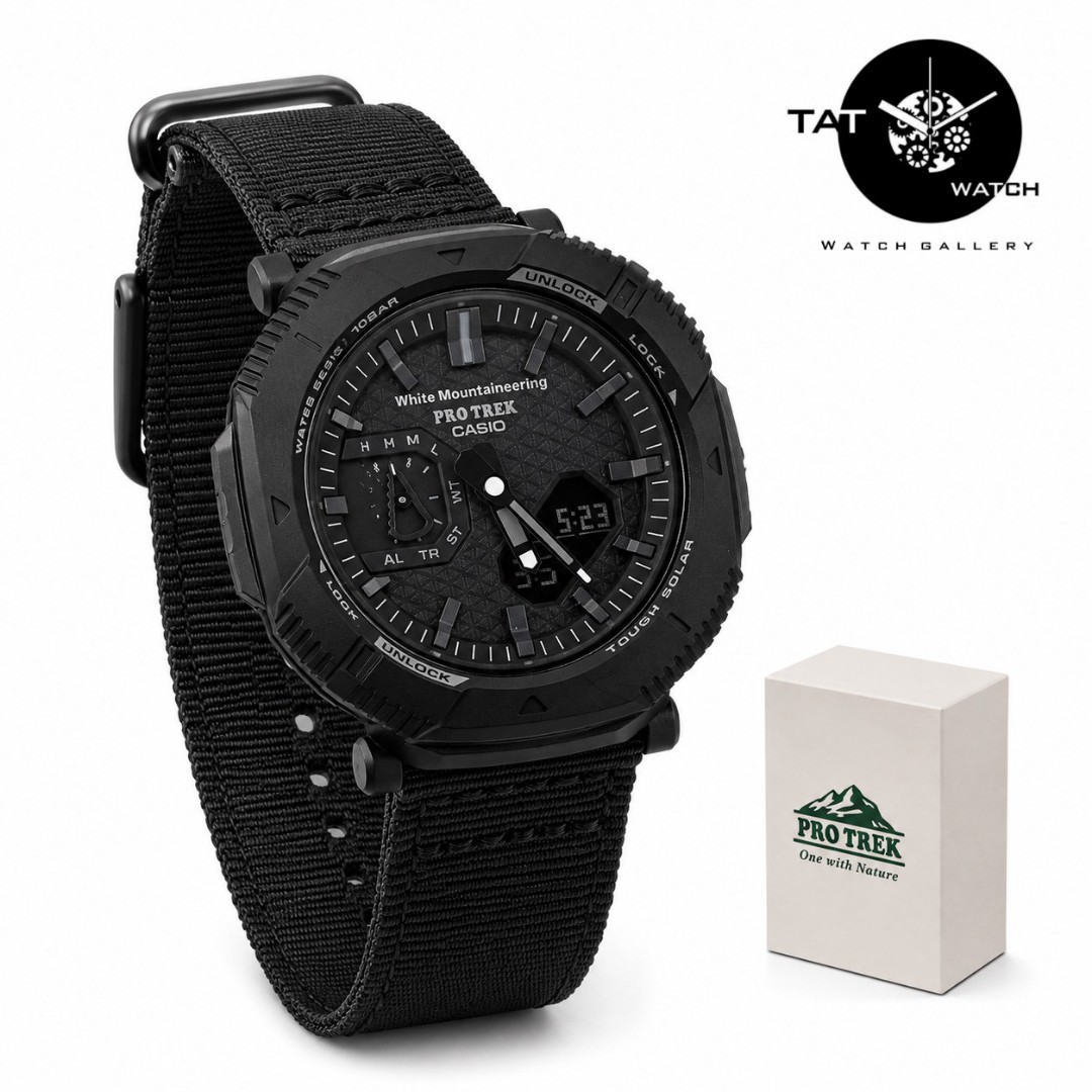 ساعت مردانه کاسیو پروترک PRJB001 بند برزنتی موتور ژاپن 12ماه با جعبه Protrek ساعت مچی casio