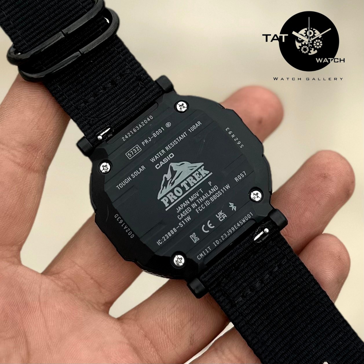ساعت مردانه کاسیو پروترک PRJB001 بند برزنتی موتور ژاپن 12ماه با جعبه Protrek ساعت مچی casio