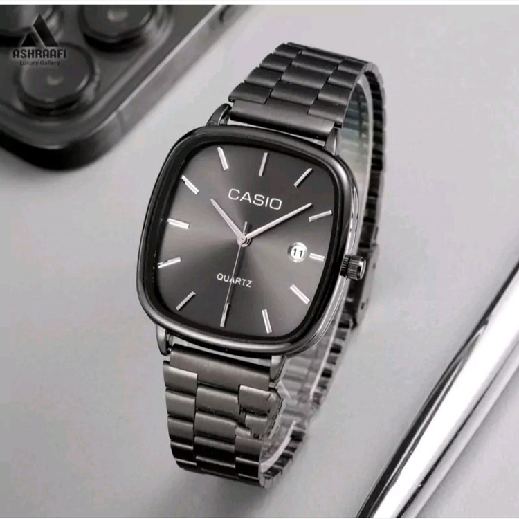 ساعت مچی کاسیو casio صفحه مربعی مشگی بند استیل مشگی ضداب شیک وخاص