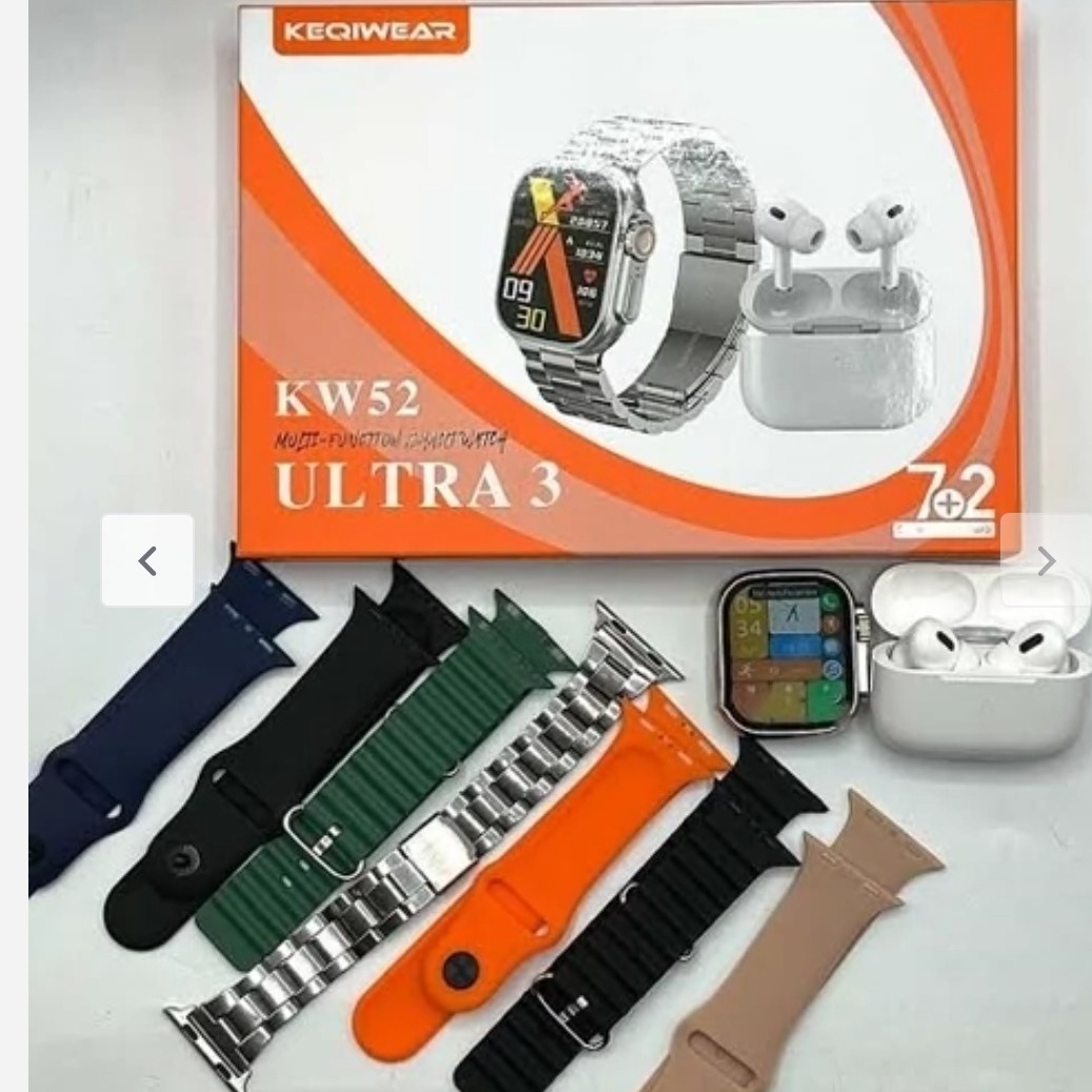 ساعت هوشمند KW52 ULTRA3 با ایرپاد و (7بند با بند فلزی) سوپر امولد ضربان قلب اکسیژن خون(فروش تک به عمده)