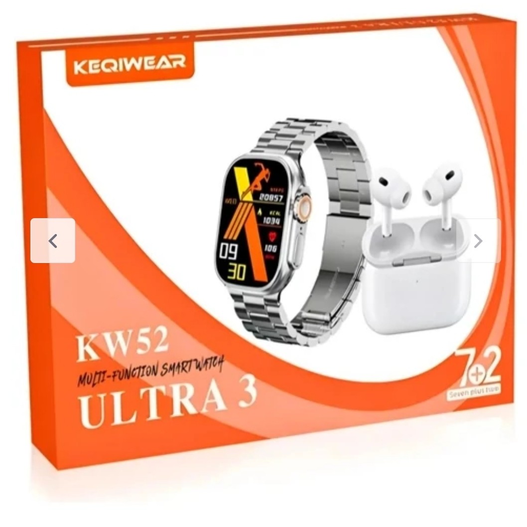 ساعت هوشمند KW52 ULTRA3 با ایرپاد و (7بند با بند فلزی) سوپر امولد ضربان قلب اکسیژن خون(فروش تک به عمده)