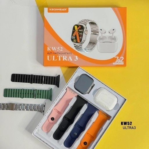 پک ساعت هوشمند kw52 ULTRA3 و ایرپاد کیفیت عالی