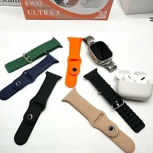ساعت هوشمند KW52 ultra3 بهمراه 7 بند و ایرپاد عالی
