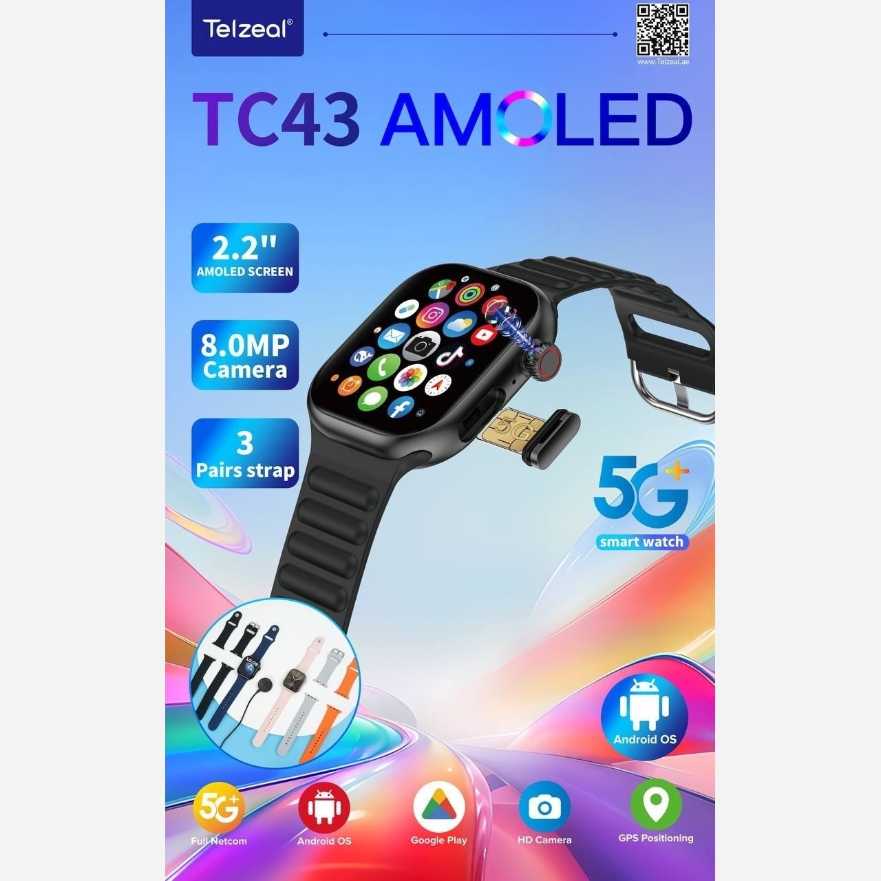 ساعت هوشمند سیم کارت خور Telzeal TC43 آمولد با دوربین مخفی ریجستری کیفیت عالی