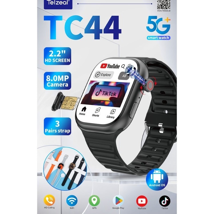 ساعت هوشمند سیمکارت خور Telzeal TC44 5G اصلی Amoled دوربین دار بهمراه 3 عدد بند ریجستری عالی