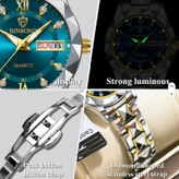 ساعت مچی عقربه ای مردانه نگینی دو تقویم بند الماسی بین باند کد 06