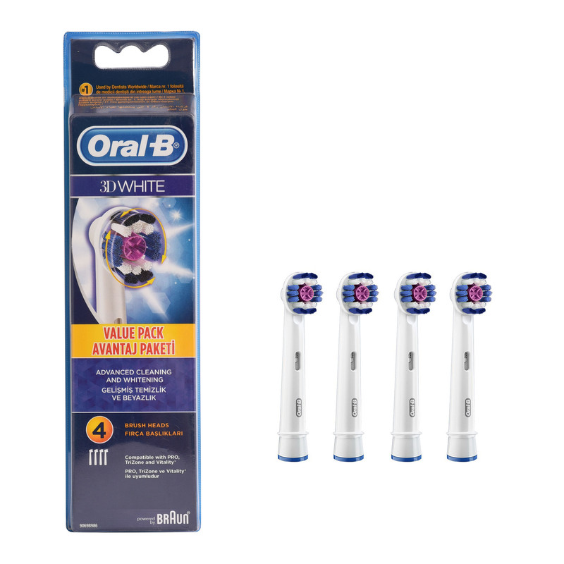 سری یدک مسواک برقی اورال-بی مدل Brush Heads 3D White بسته 4 عددی