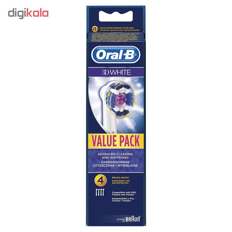 سری یدک مسواک برقی اورال-بی مدل 3D White بسته 4 عددی