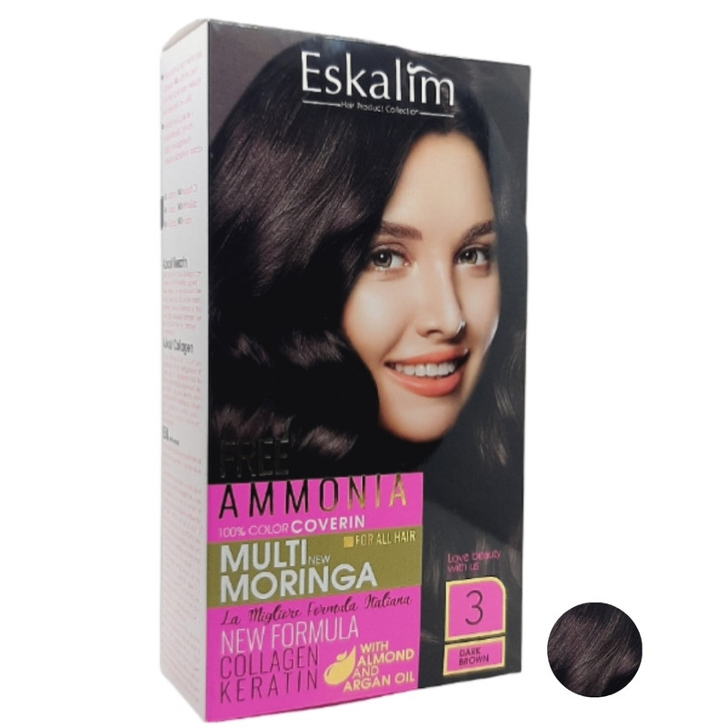 کیت رنگ مو اسکالیم سری collagen keratin شماره 3 حجم 100 میلی لیتر رنگ قهوه ای تیره