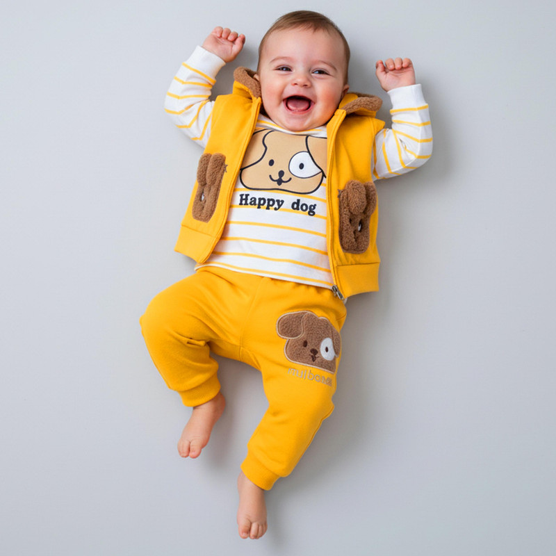 ست 3 تکه لباس نوزادی مدل Happy Dog کد Za3