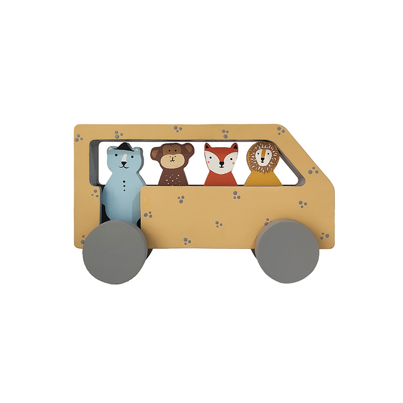 اسباب بازی چوبی طرح اتوبوس حیوانات جنگلی مدل MKids59-C