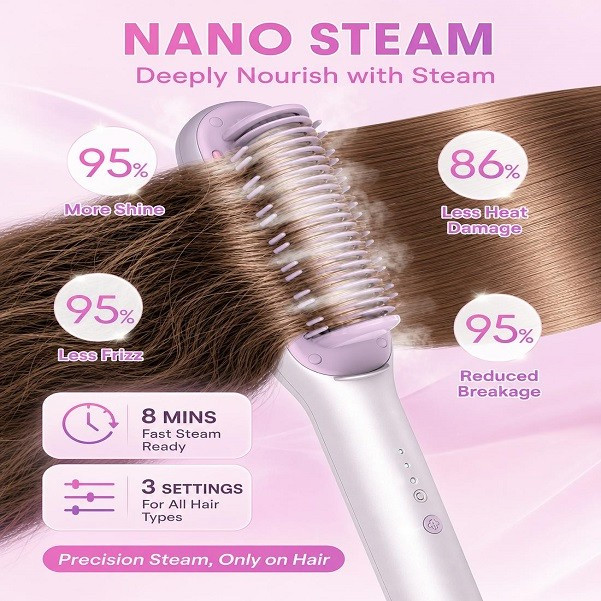 برس حرارتی بخاردار شیگلم مدل Hydra Shot Steam straightening brush Pro وزن 775 گرم با مخزن بخار داخلی و سیستم یون ساز